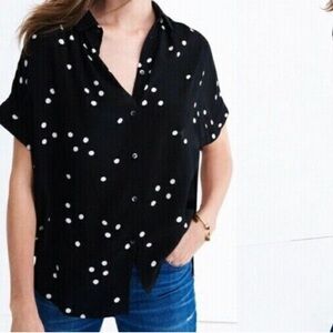 Madewell Black Polka Dot Button-Down Top